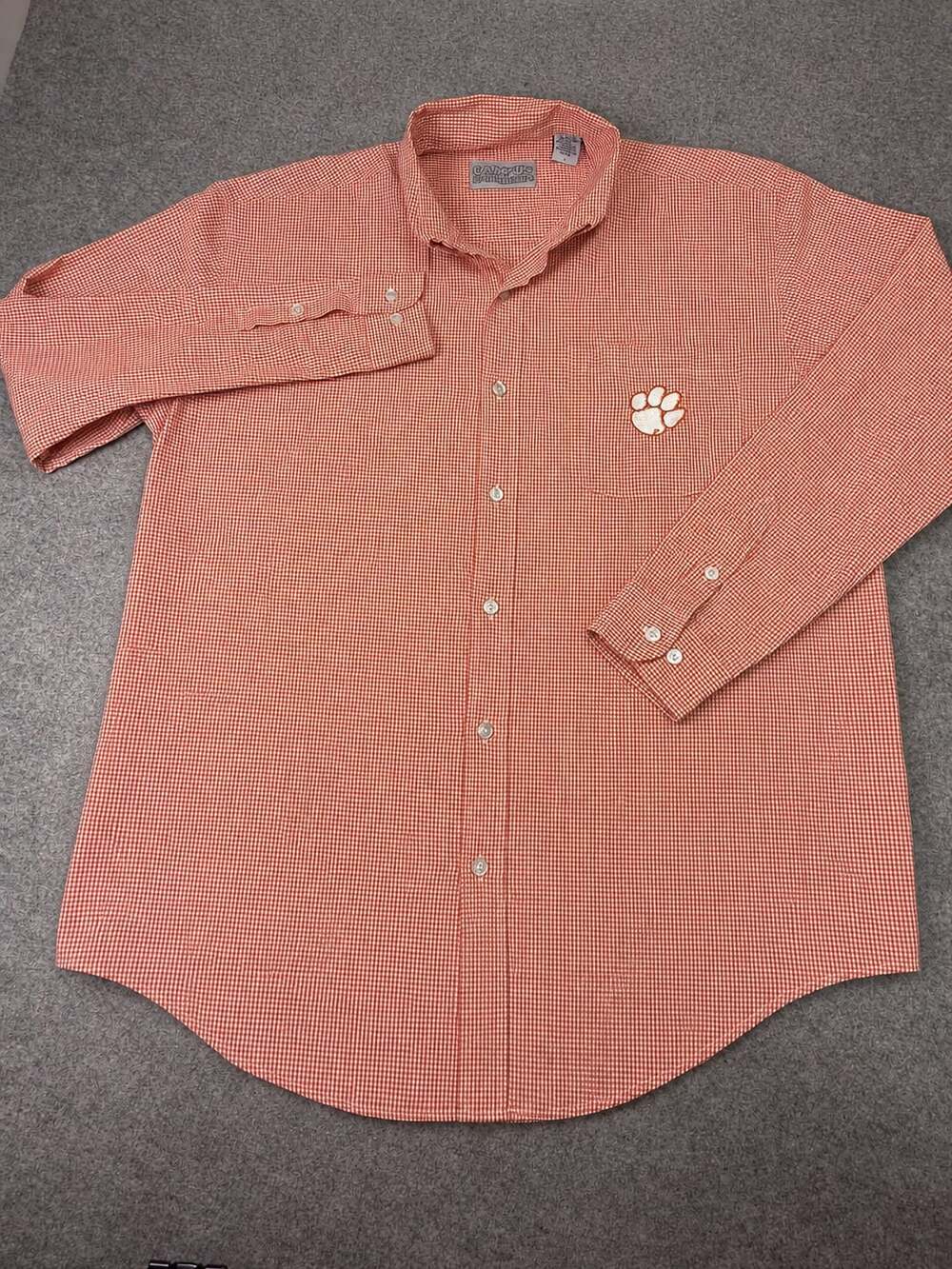 Campus Specialties Clemson Orange Gingham Long Sleeve Button-Down Shirt Sz Large
